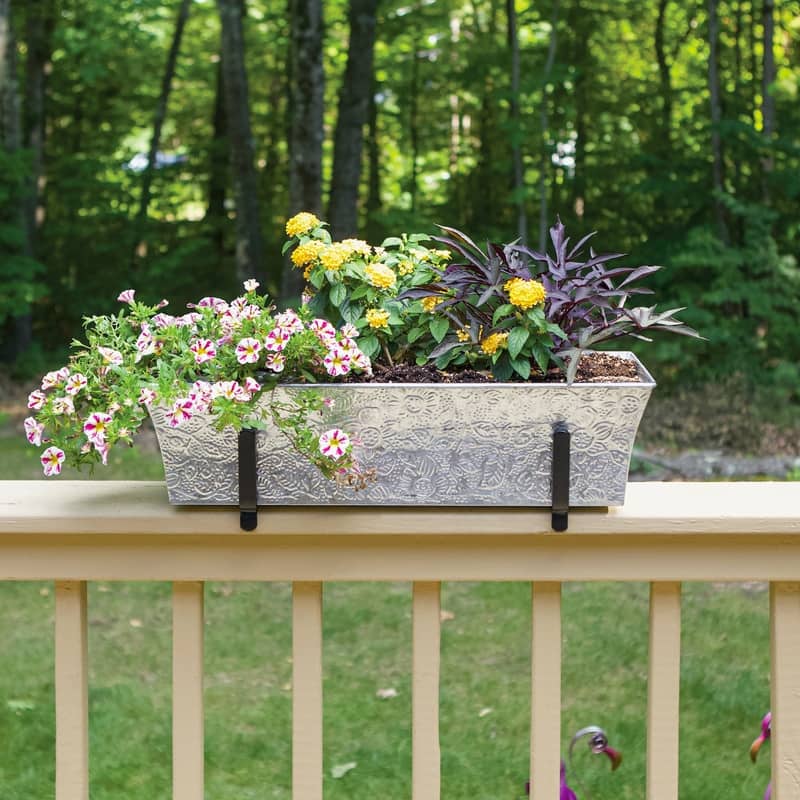 Achla Designs Handrail Flowerbox Bracket Kit for 2x6-in Rail, 24 Inch Wide, Black Powder Coat Finish