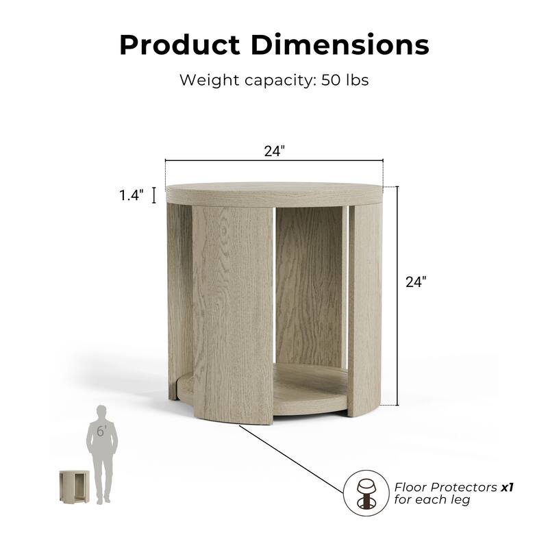 Furniture of America Piez Modern Oak Round Wooden 1-Shelf End Table