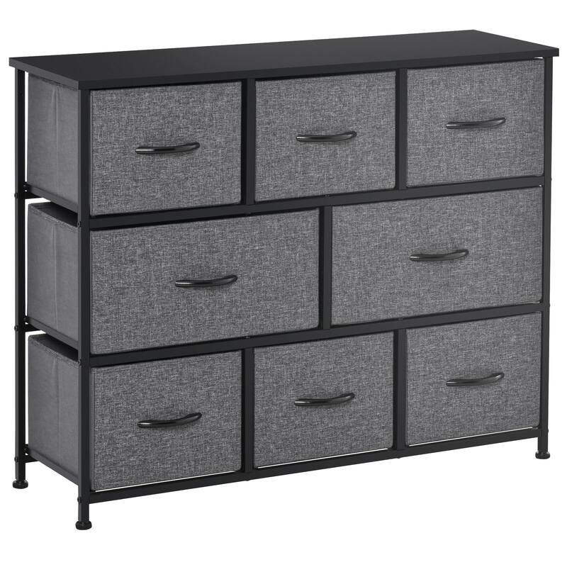 HOMCOM 8-Drawer Dresser, 3-Tier Fabric Chest of Drawers, Storage Tower Organizer Unit with Steel Frame Wooden Top for Bedroom - Grey