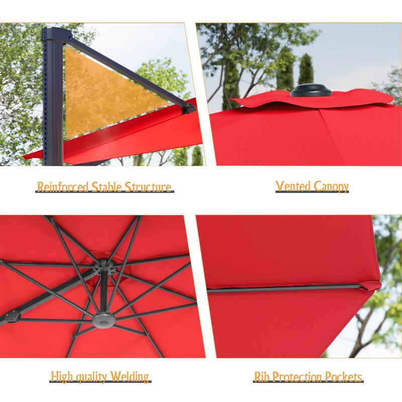 LIVOOSUN 10FT Round Cantilever Umbrella Patio Offset Umbrella For Outdoor Space, Solution-Dyed Fabric, 360° Rotation System