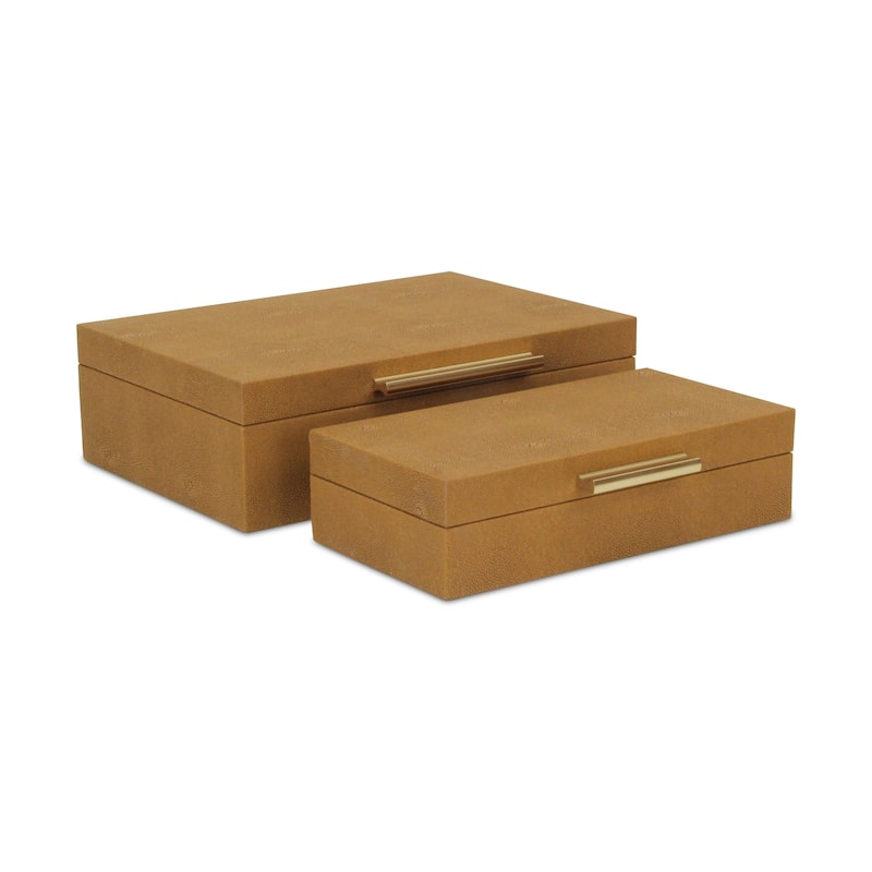 Faux Shagreen Decorative Boxes - 11.75" - Brown and Gold - Set of 2