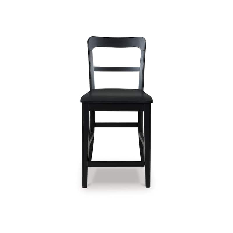 Gela Counter Stool Chair Set of 2, Stylized Ladder Back, Plank Seat, Black
