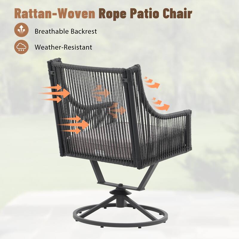 Outdoor Wicker Swivel Chairs with Cushion (Set of 2)