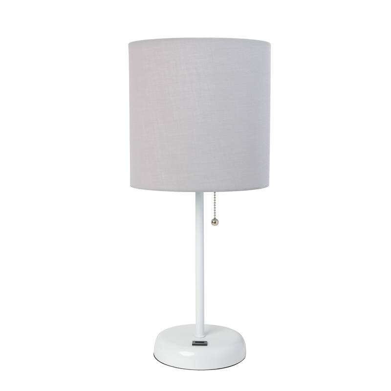 19.5" USB Port Feature Metal Lamp in White w Aqua Shade - White Base/Gray Shade