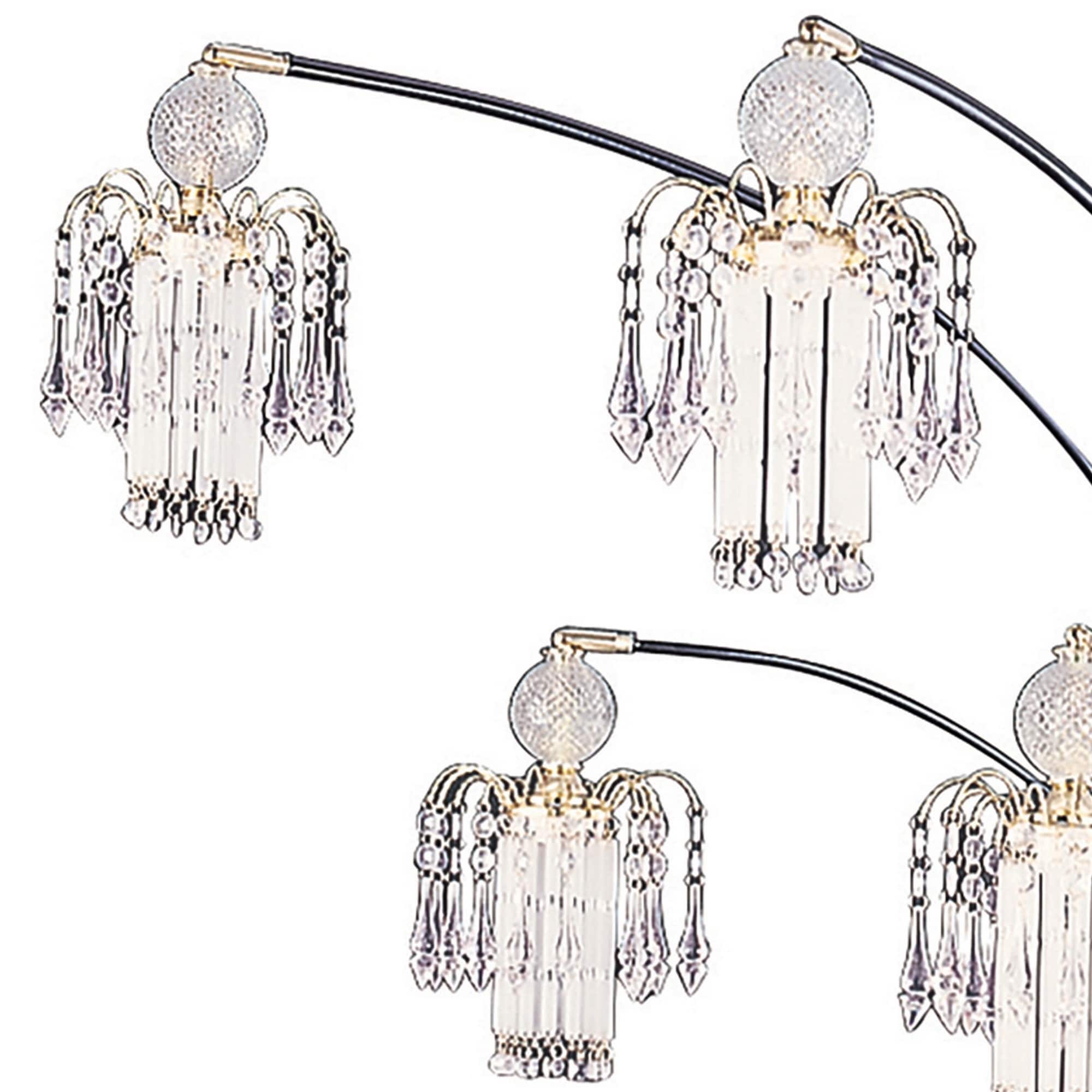 Floor Lamp with 4 Glass Drop Crystal Shades and Marble Base, Silver