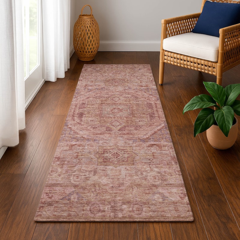 Premium Washable Super Soft Vintage Traditional Mayfield Rug - Salmon - 2'3" x 7'6"