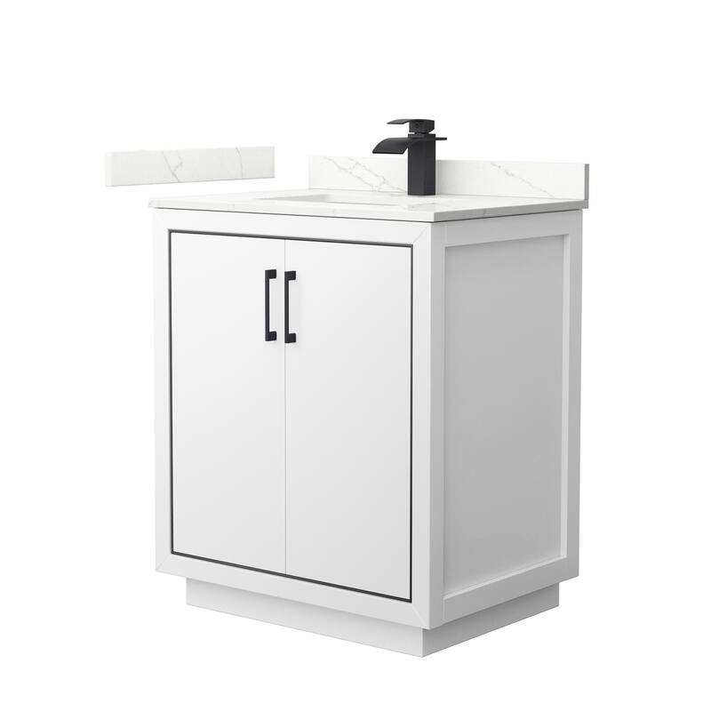 Wyndham Collection WCF111130S-QTZ-UNSMXX Icon 30" Free Standing Single - White / Giotto Quartz Top / Matte Black Hardware