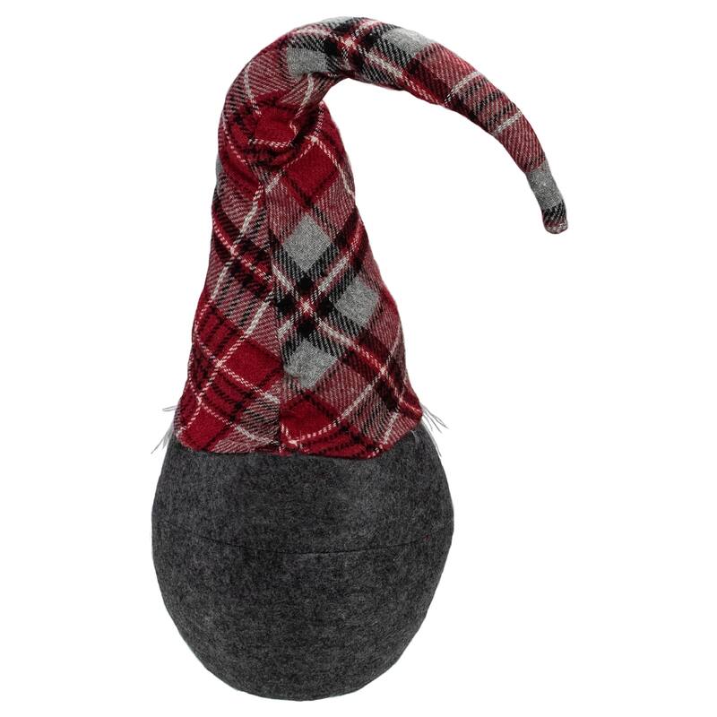 Plaid Bendable Hat Gnome Sitting Christmas Decoration - 25" - Red and Gray
