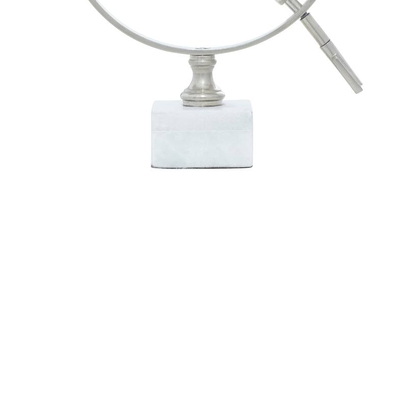 Silver Aluminum Metal Armillary Globe with Marble Base