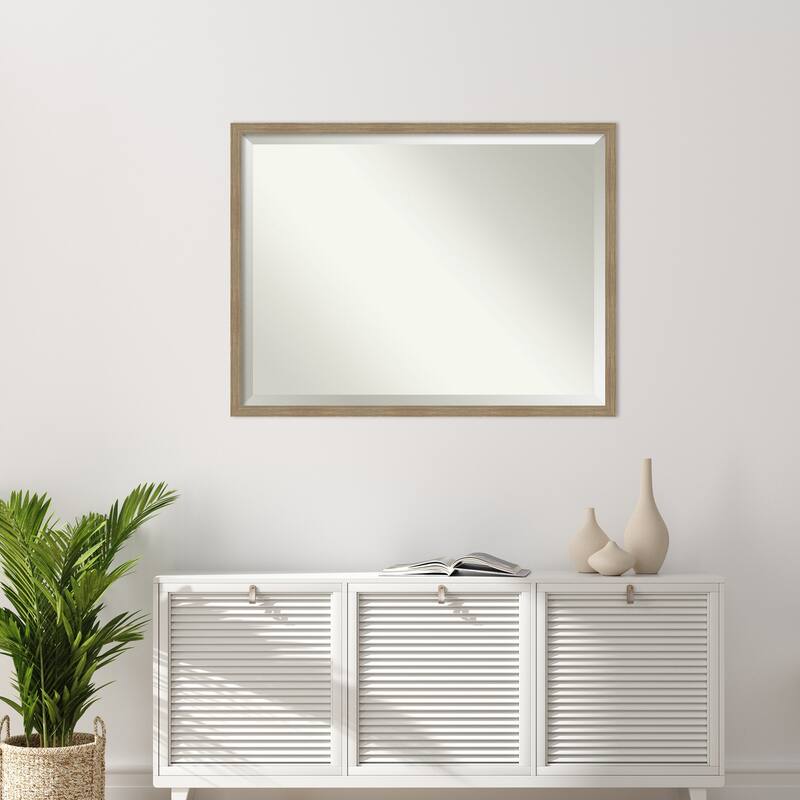 Woodgrain Stripe Beveled Wood Framed Wall Mirror