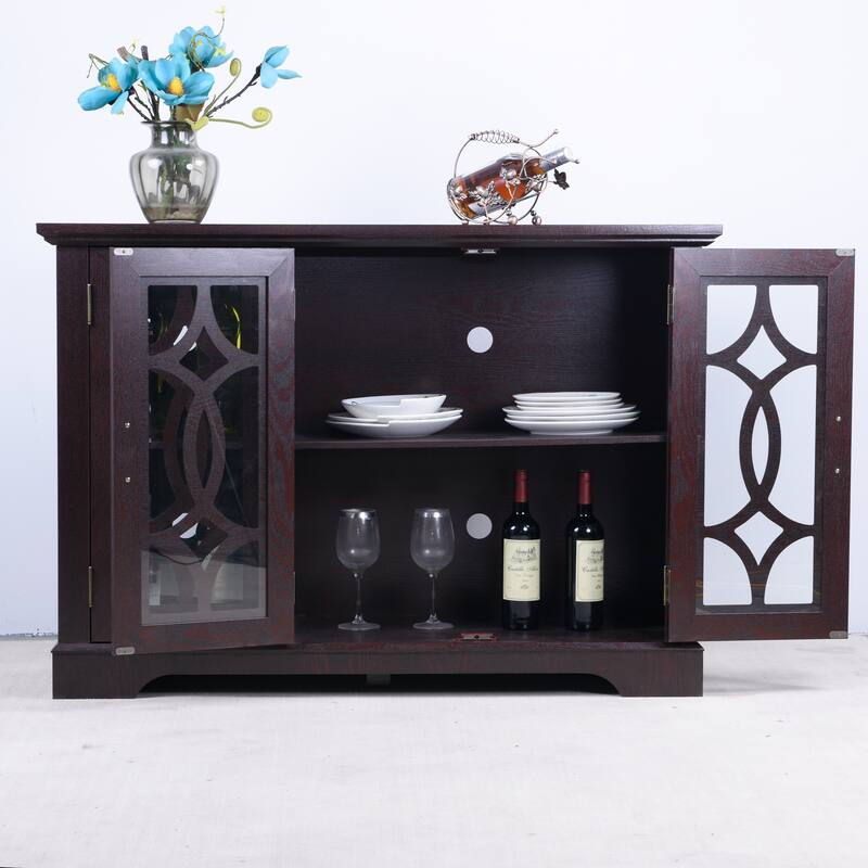 Sideboard Cabinet with 3 Tempered Glass Doors, Buffet Cabinet with Adjustable Shelf, Freestanding Wooden Storage Cabinet