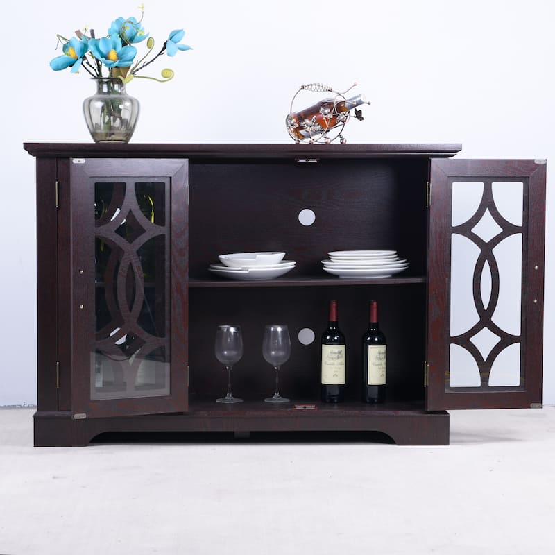 Spacious size sideboard 3 clear tempered glass doors buffet with adjustable shelf