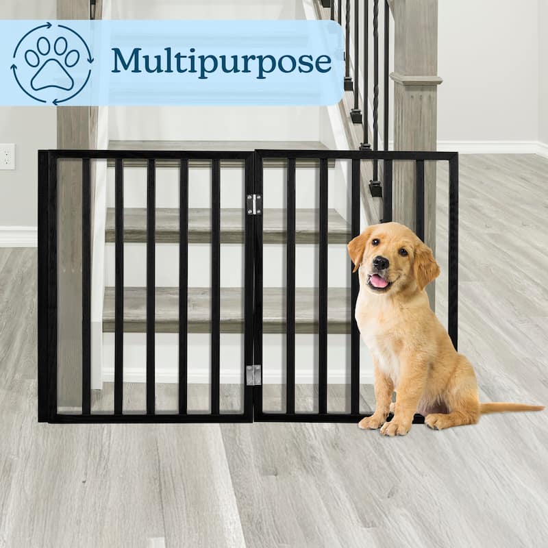 3-Panel Indoor Foldable Dog Gate - 54x24-Inch Wood Freestanding Pet Fence