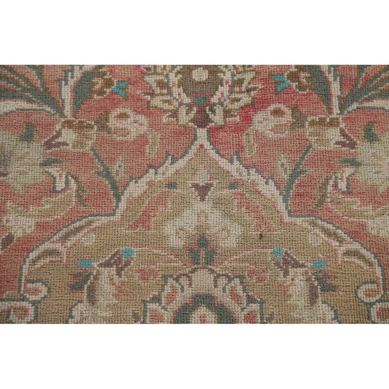 Hand Knotted Oriental 100% Wool Carpet Traditional Floral Pink Mashad Area Rug - 13' 9'' X 9' 7''