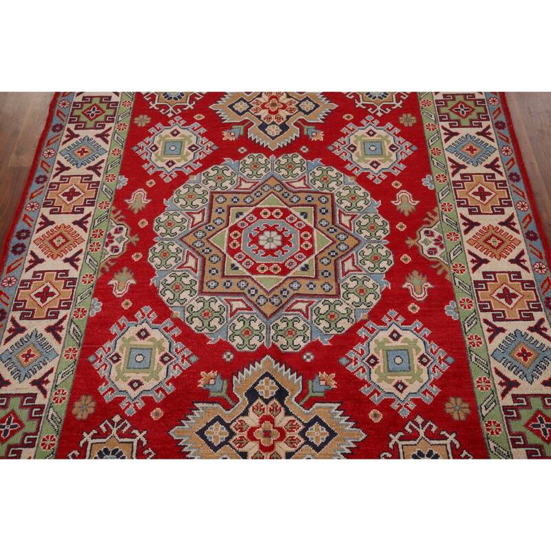 Traditional Red Kazak Area Rug Hand-Knotted Wool Carpet - 5'0" x 6'9"
