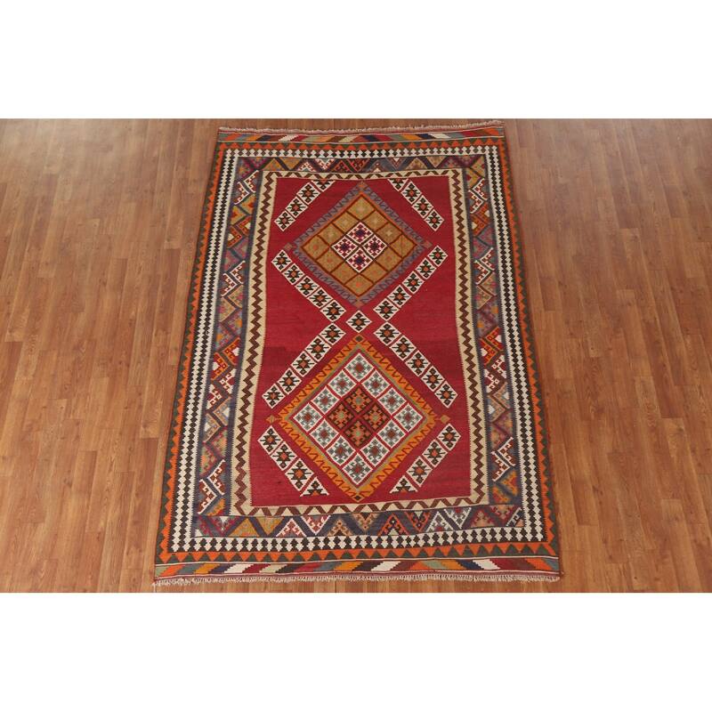 Vegetable Dye Kilim Qashqai Persian Vintage Area Rug - 5'3"x 7'7"