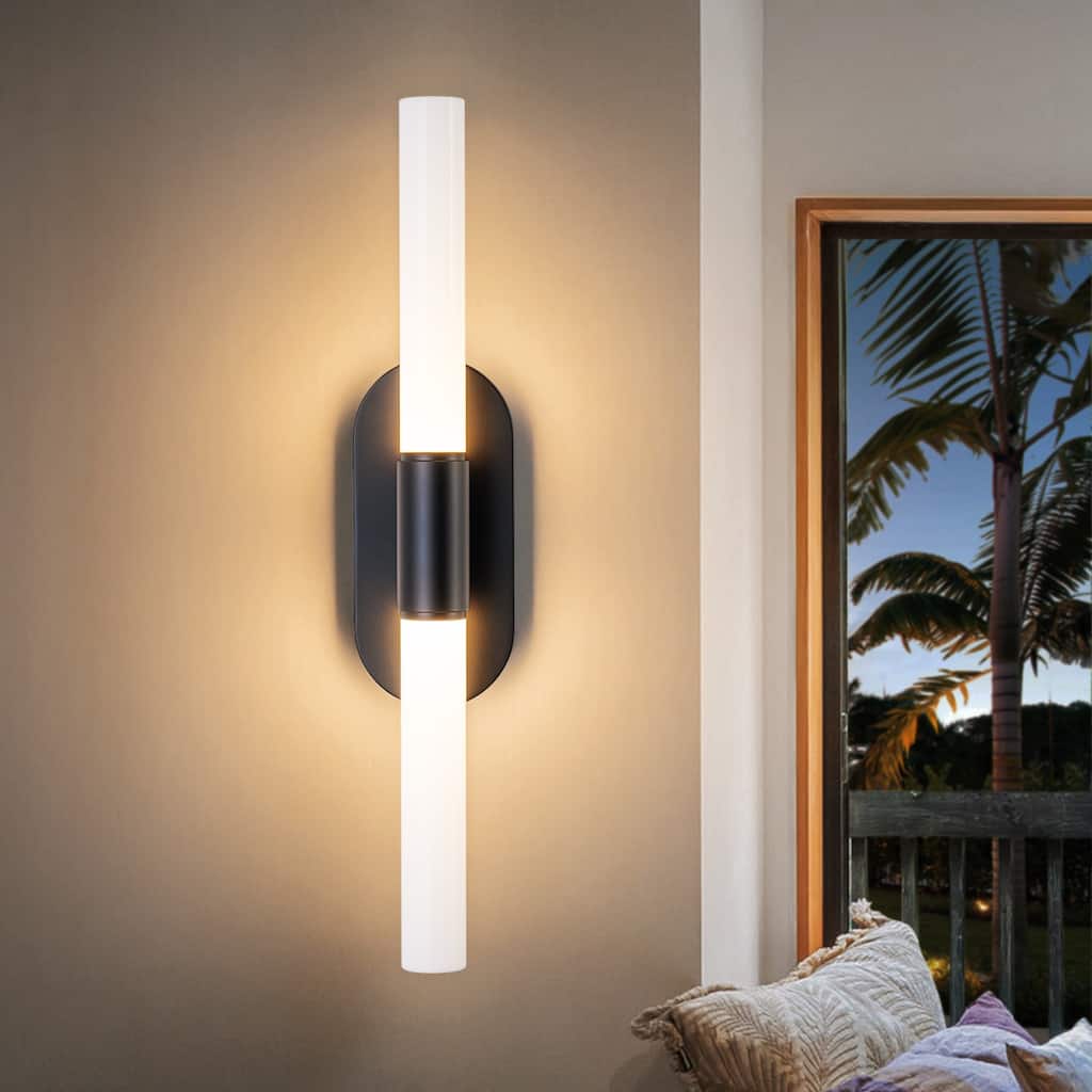 Mid-Century 2-Light Dimmable LED Wall Sconce - Black - H23.4" × W4.5" × D3.9"