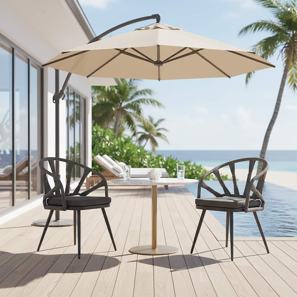 Set of 2 Binda Grey Outdoor Dining Chair with Hand-Woven Back