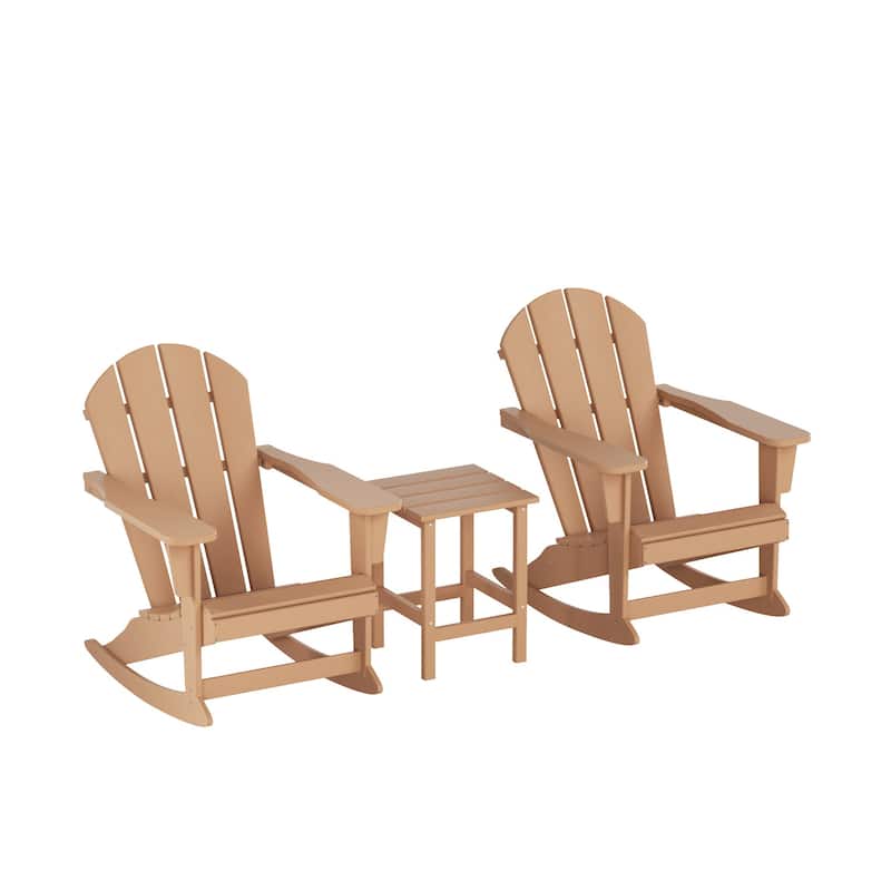 Polytrends Laguna 3-Piece Poly Adirondack Rocking Chairs and Side Table Set - Teak