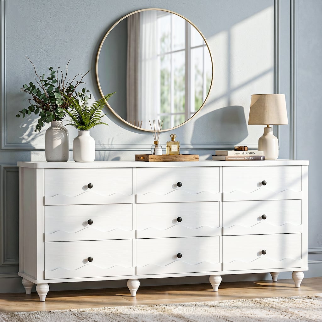Narill Wave-Inspired 9-Drawer Dresser Closet Organizer, 63-In Chest of Drawers TV Stand