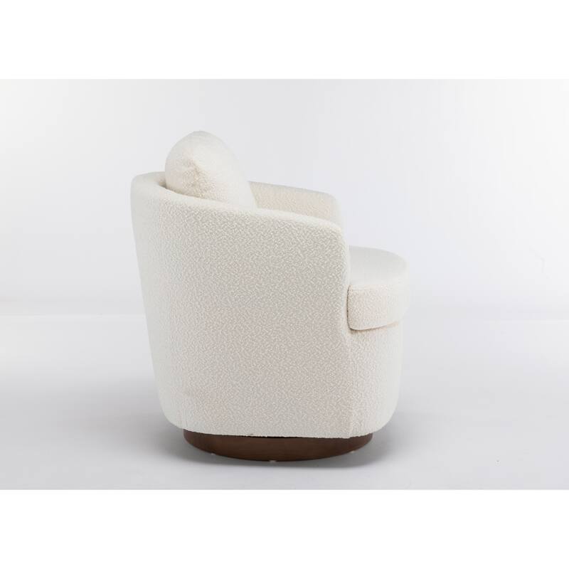 Fabric Swivel Accent Chair With Soild Wood Round Brown Base Leg