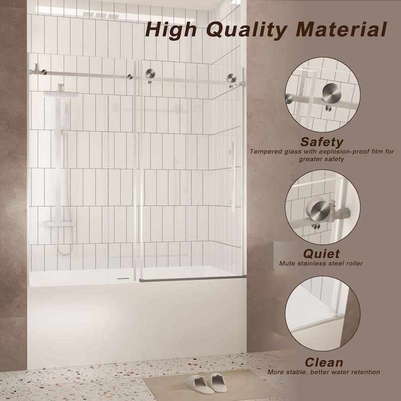 60 "W x 60" H Frameless Shower Door with Stainless Steel Handle - 60'' x 0.31'' x 60''