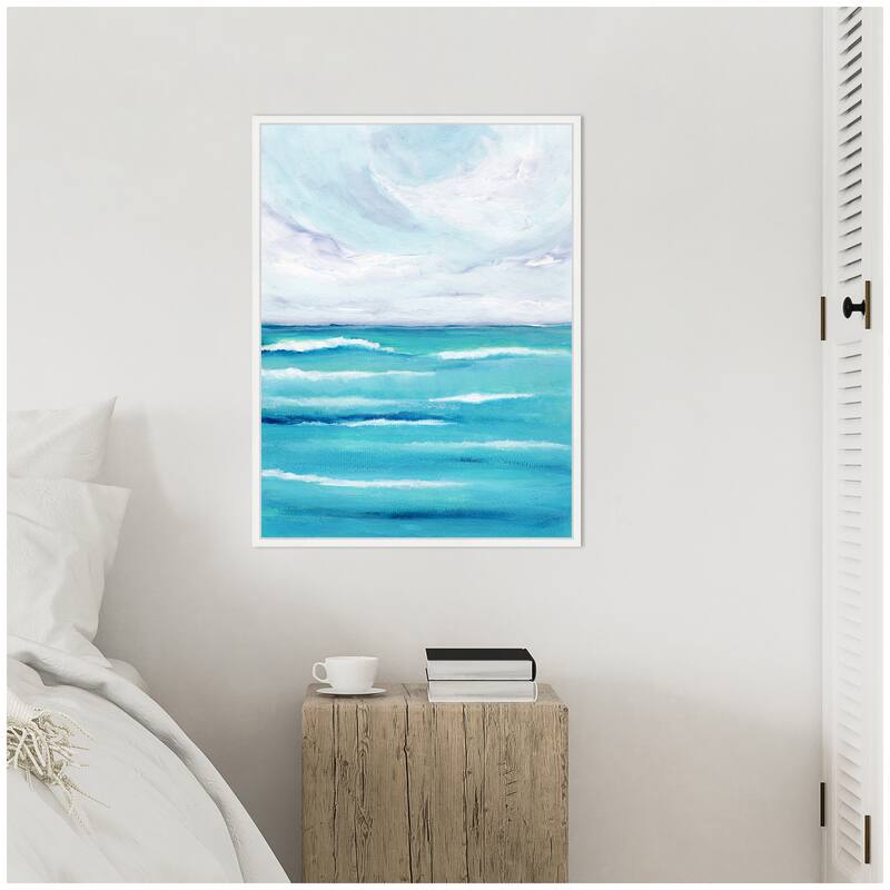 Kate and Laurel Sylvie Evening Ocean Waves Framed Canvas by Nikita Jariwala