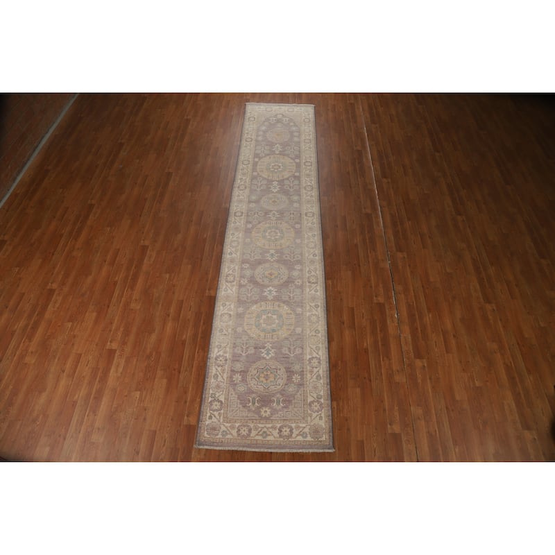 Hand Knotted Oriental 100% Wool Carpet Transitional All-Over Greys & Charcoal Oushak Runner Rug - 13' 1'' X 2' 10''