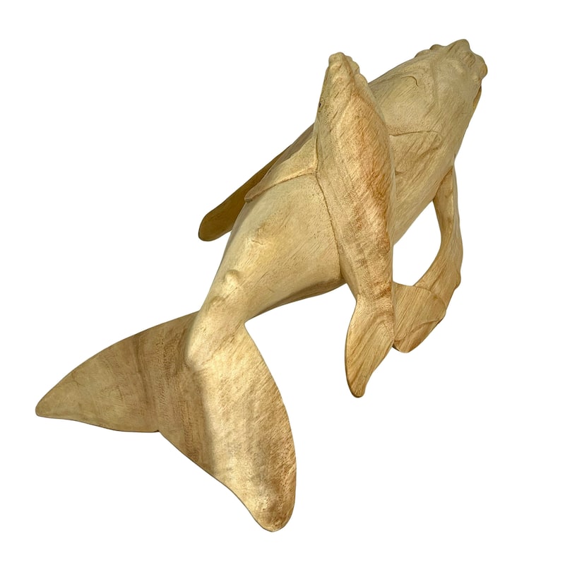 Carved Teak Wood Humpback Whale And Baby Tabletop Statue 20 Inch - 5.75 X 20 X 7.25 inches