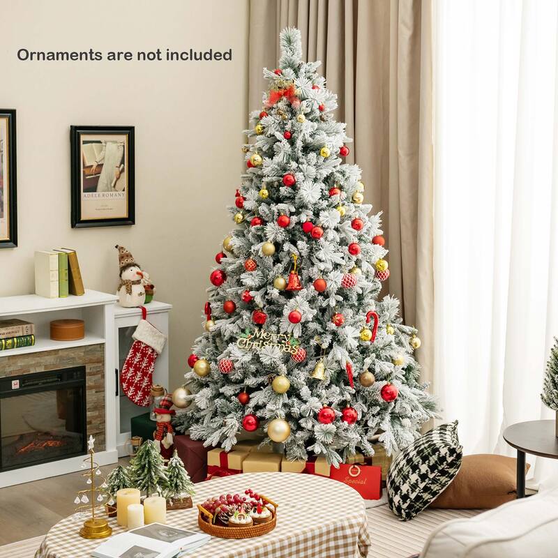 4.5 FT/6FT/7ft Pre-Lit Snow Flocked Christmas Tree Hinged Xmas Tree