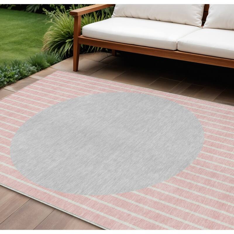 HomeRoots Striped Transitional Rectangle Outdoor Rug - 9' X 12'