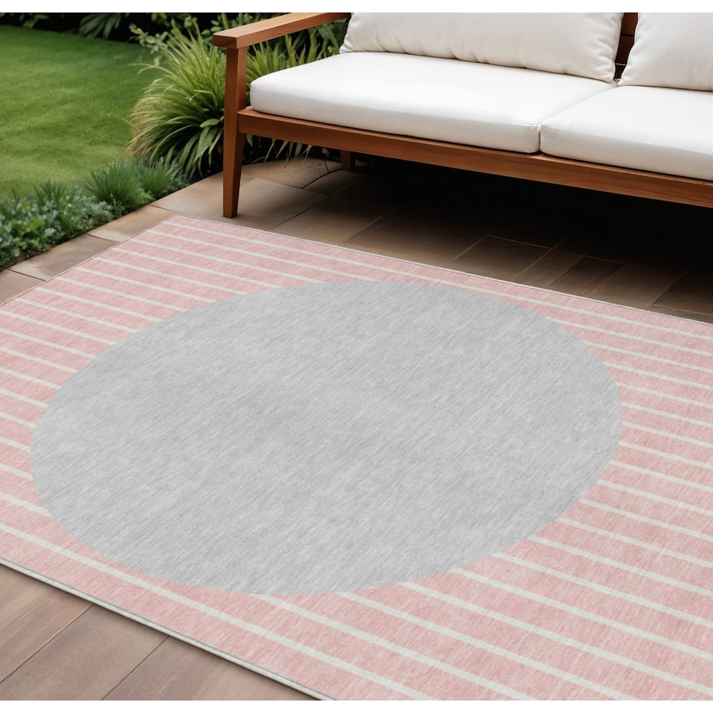 HomeRoots Striped Transitional Rectangle Outdoor Rug