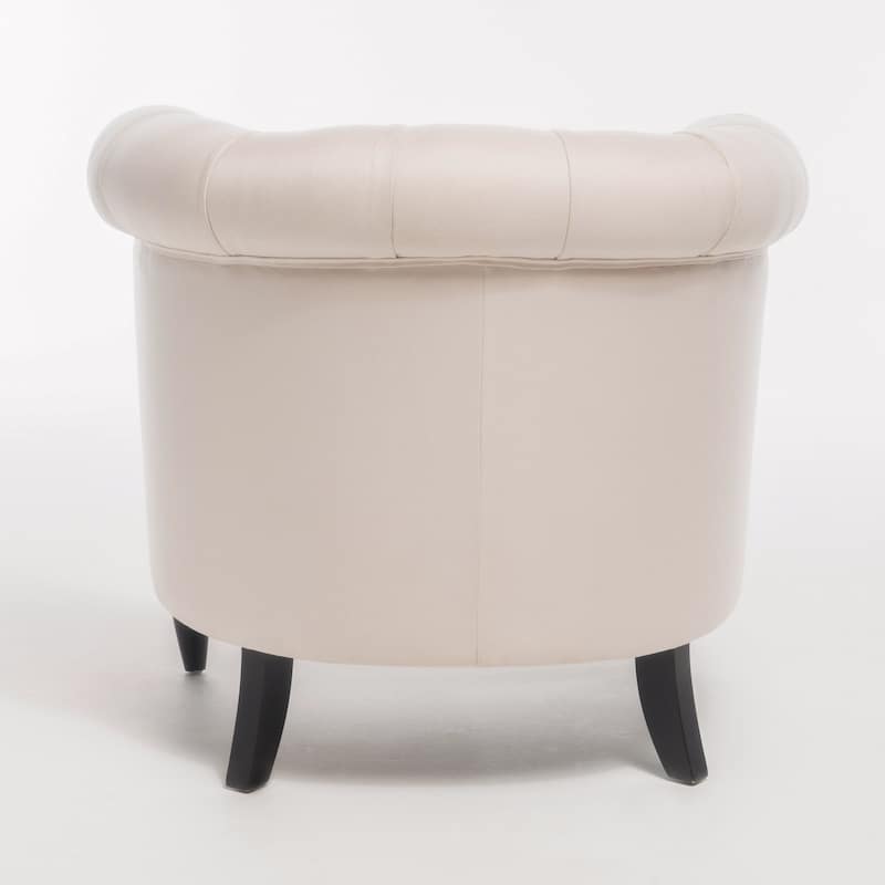 Beige Modern 32.75" Velvet Button Tufted Club Chair with Turned Birch Wood Legs and Nailheads