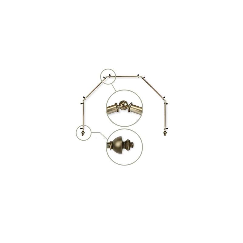 Bay Window Curtain Rod 5-Sided, Corner Curtain Rods with Finials & Hardware - M