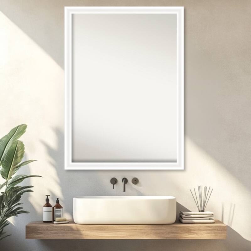 Oliver Narrow Non-Beveled Wood Framed Bathroom Vanity Wall Mirror