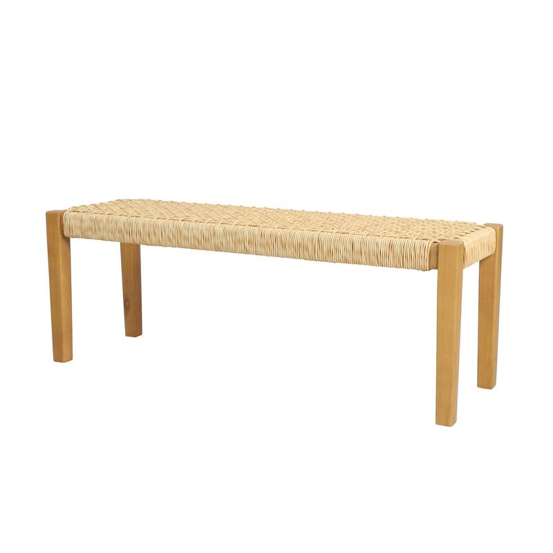 Acacia Wood Backless Bench with Faux Rattan Seat