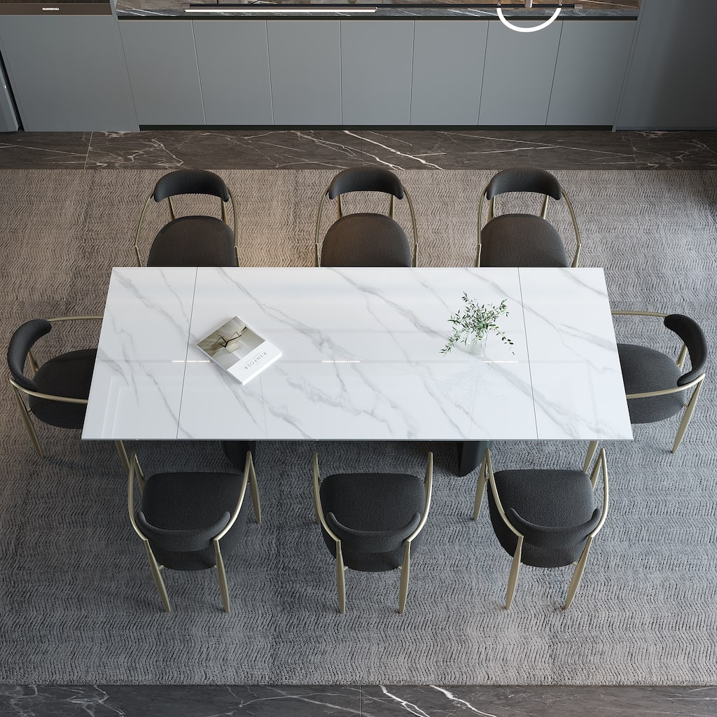 9 - Piece Modern Minimalist Extendable Sintered Stone Top Double Pedestal Dining Set