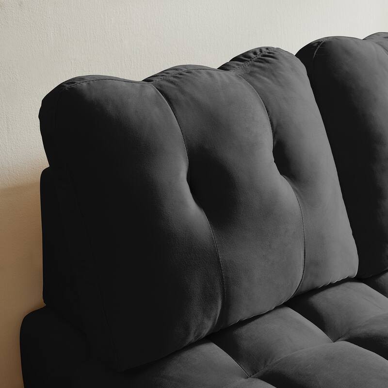 Modern pull-out velvet sofa bed with USB port and rotating phone holder