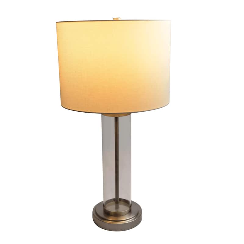 Brushed Nickel Table Lamp with On/Off Switch Clear Glass Body Metal Base