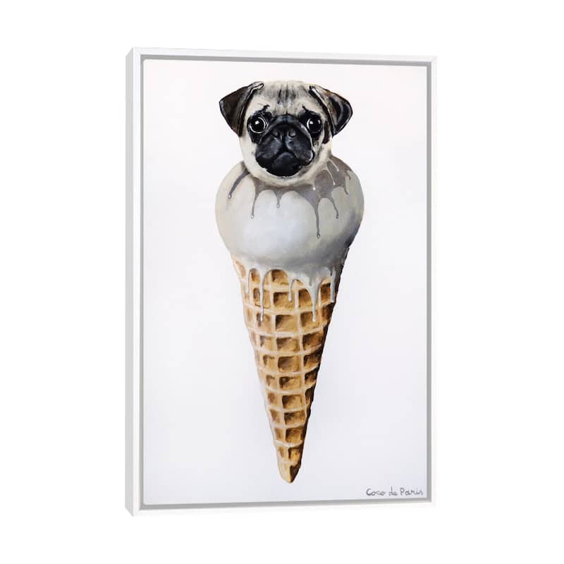 iCanvas "Ice Cream Pug" by Coco de Paris Framed - White - 26x18