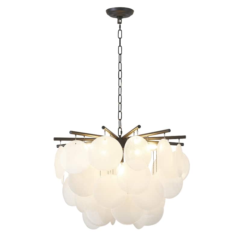 Transitional 7-Light Stain Black Chandelier With Frosted White Glass Petals