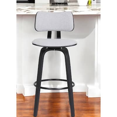 26" Light Gray And Black Fabric Swivel Low Back Counter Height Bar Chair