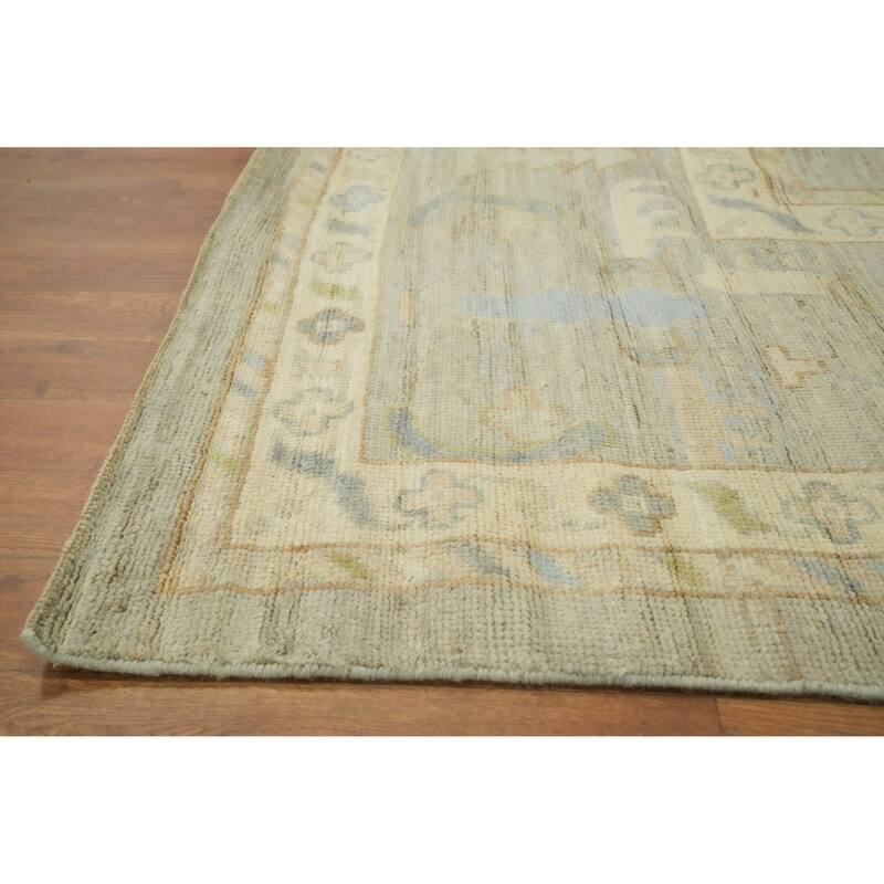 Vegetable Dye Wool Oushak Turkish Large Rug, Floral Geometric Carpet - 14' 6'' X 12' 3''