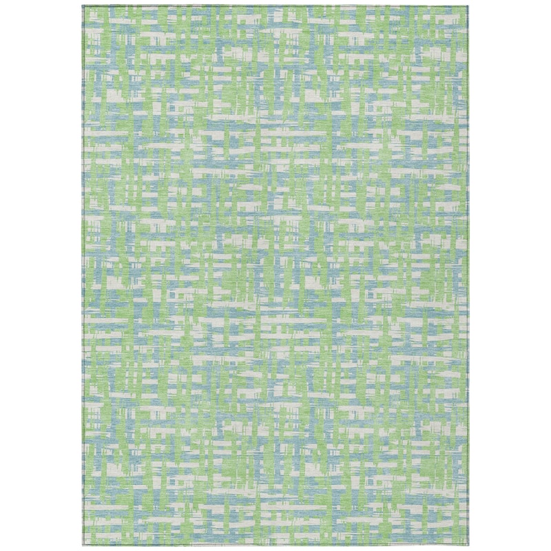 Machine Washable Indoor/ Outdoor Modern Crosshatch Chantille Rug - Mint - 9' x 12'