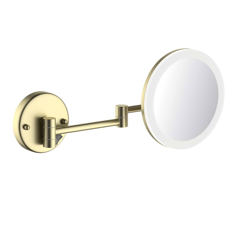 Circular LED Wall Mount One Side 5x Magnifying Make Up Mirror - Brushed Gold