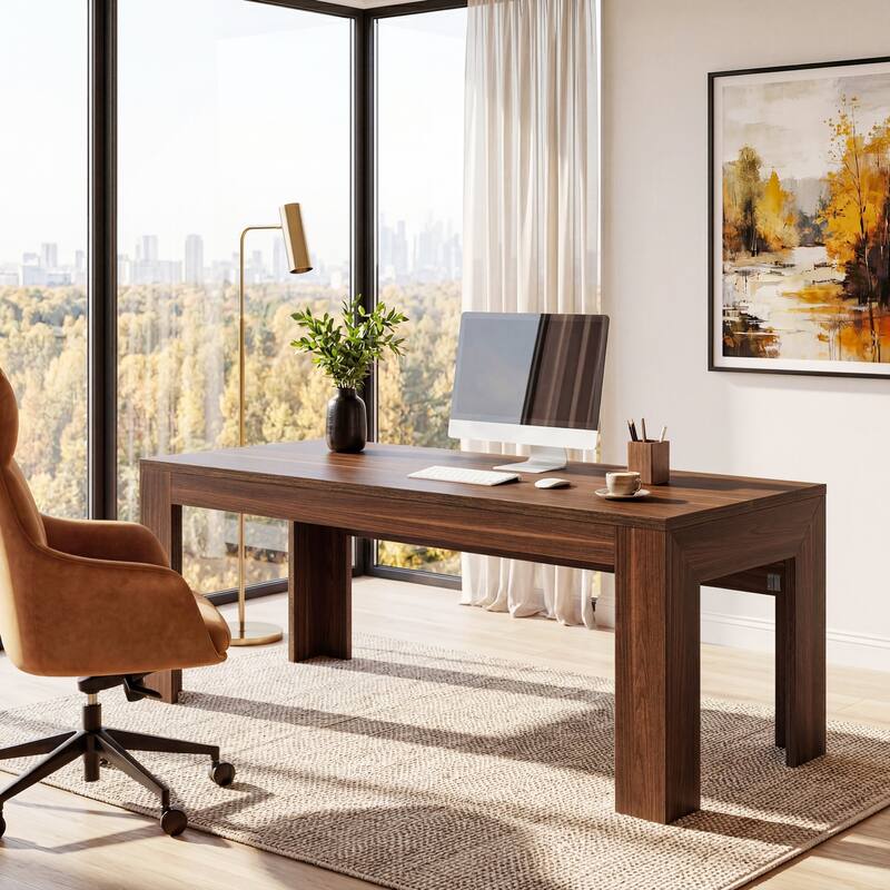 Modern Executive Desk with Large Tabletop, 63-Inch Office Desk, Computer Desk, Long Workstation for Home Office