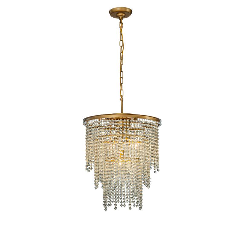 OB - Glam And Elegant 5-Light 18" Cone Shape 3-Tier Glass Chandelier - W 18" - W 18" - Soft Gold