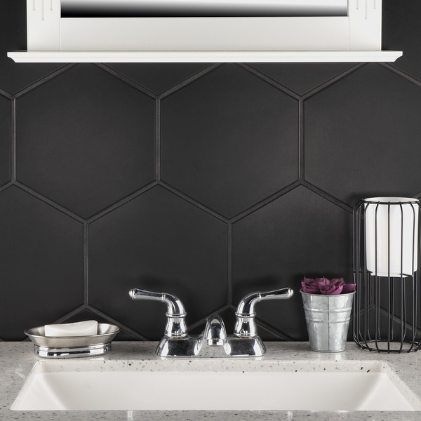 SomerTile Textile Hex Black 8.63" x 9.86" Porcelain Floor and Wall Tile. Opens flyout.