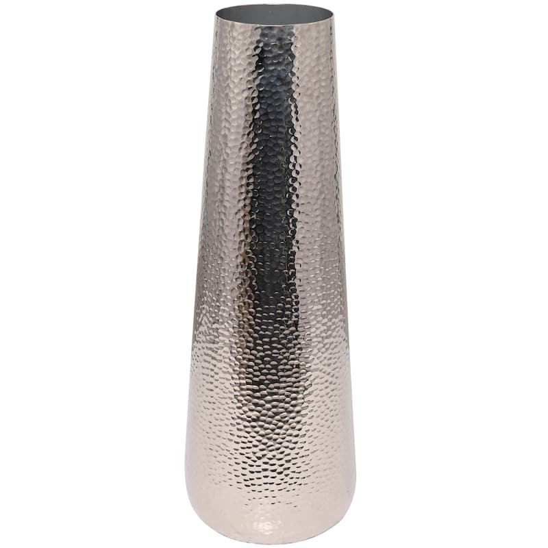 Aluminum Metal Tall Hammered Vase - Silver - Roche River Decor - 10"W, 31"H