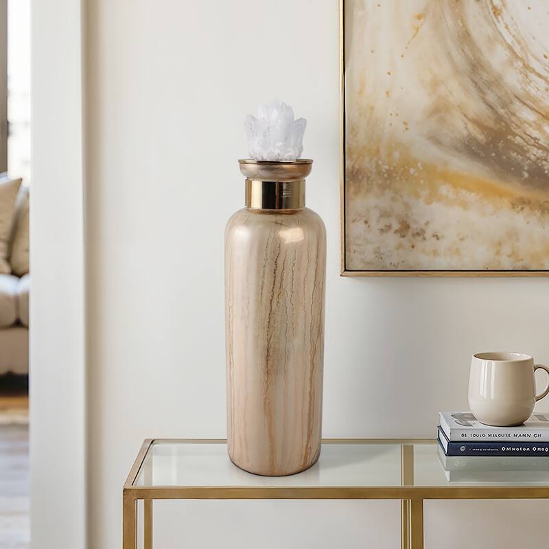 Glass Decorative Vase Glam Accent with Stone Details Modern Style - 5" x 5" x 18"